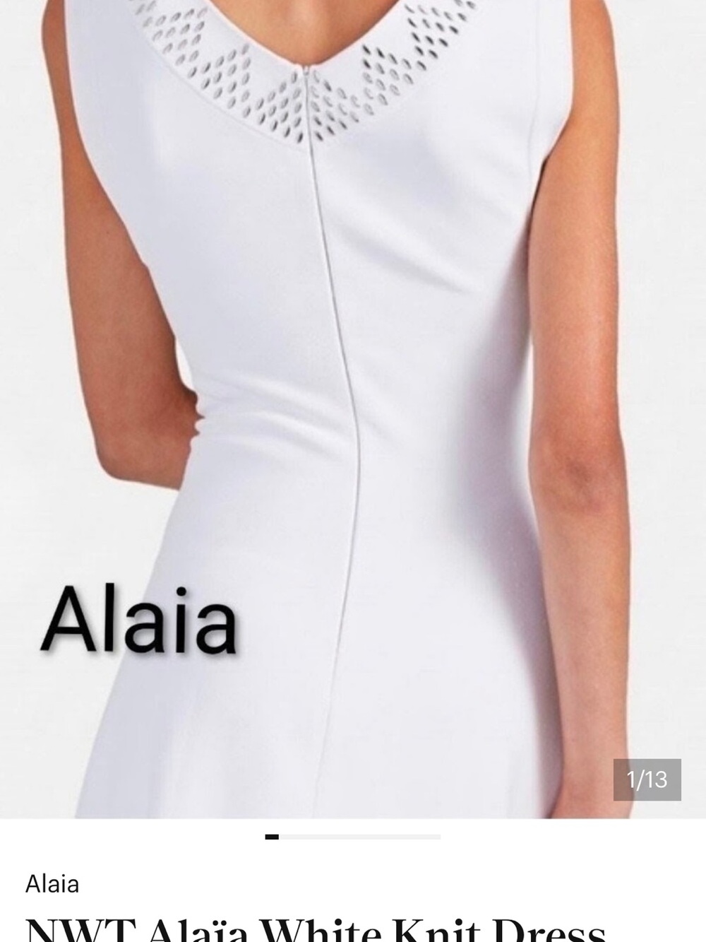 Alaia White Knit Dress with Laser-Cut V-Neck